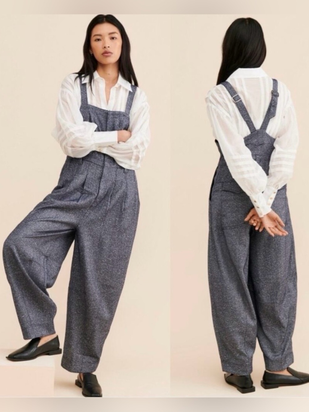 Free People Leonie Menswear Wool Barrel One Piece Jumpsuit Overalls Medium